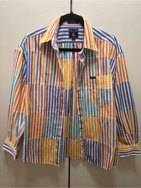 Façonnable Albert Goldberg Men's Patchwork Multicolor Striped Shirt Size M